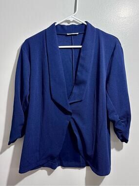 Beyove Classic Navy Open-Front Draped Blouse Size XL (678)